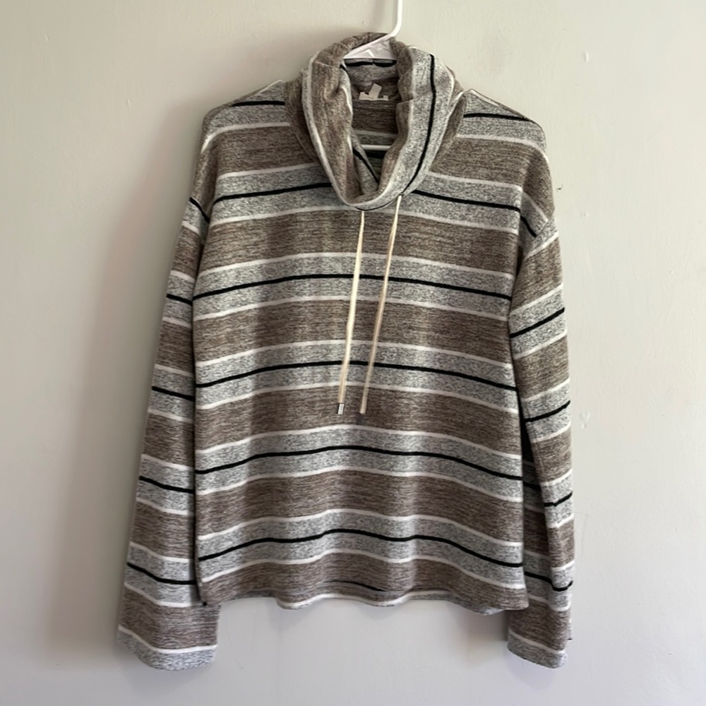 BKE striped turtleneck cowl sweater soft brown size small